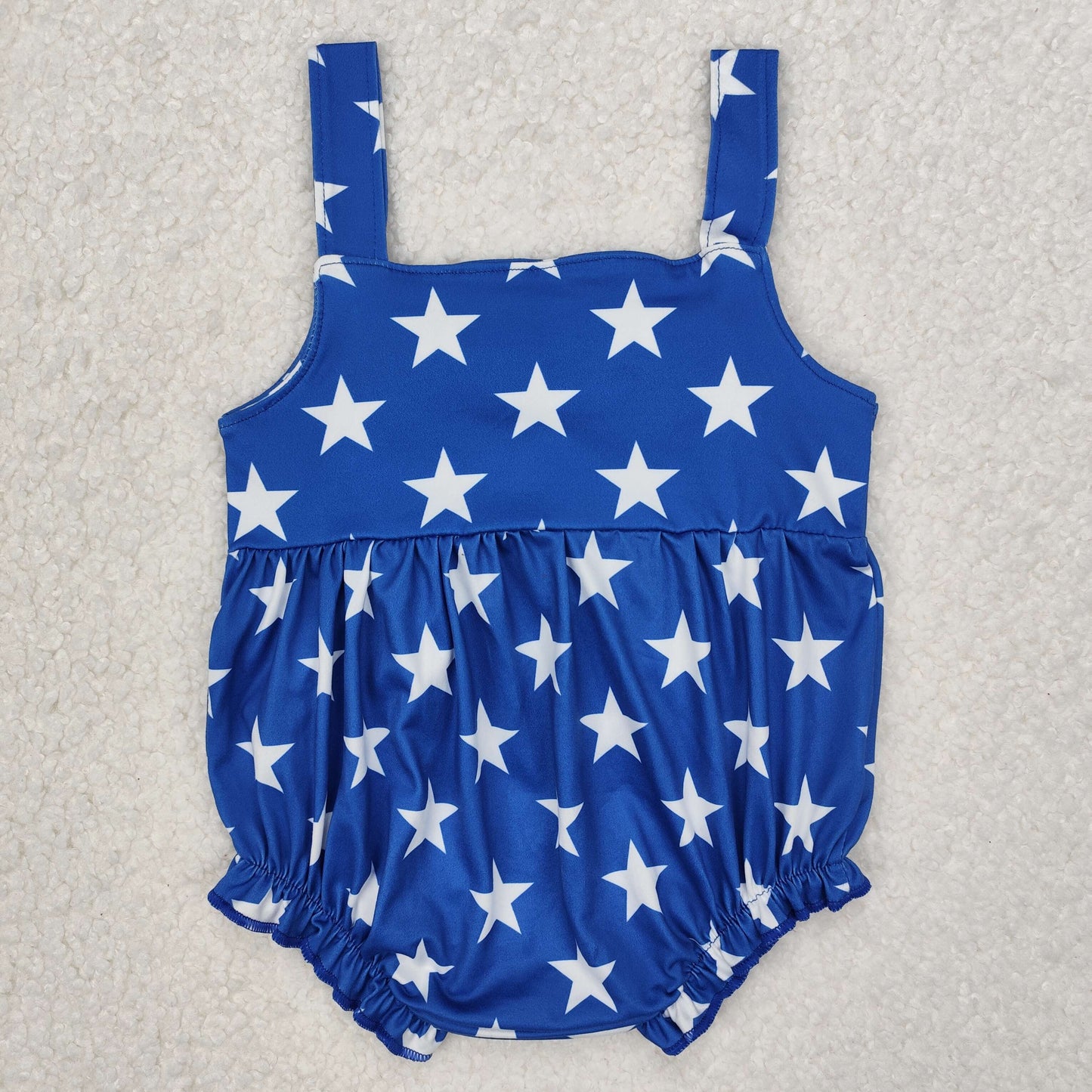 SR2607Baby Girls Blue Stars Strap Red Bow Romper 4th of July Outfit Summer Casual Infant Clothing