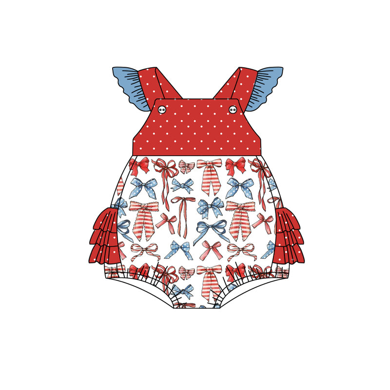 Sleeveless stars stripe bow tunic shorts girls 4th of july outfits