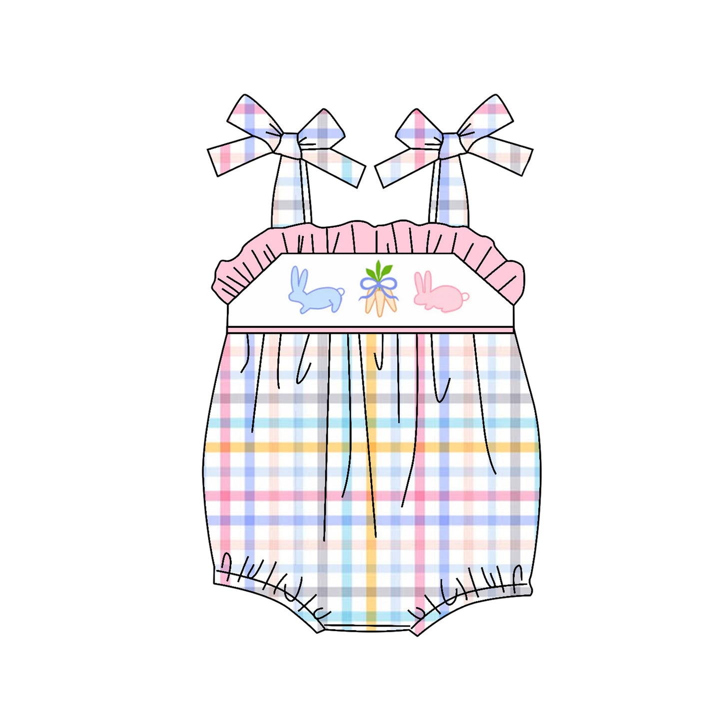 Colorful plaid straps bunny carrot baby girls Easter clothes