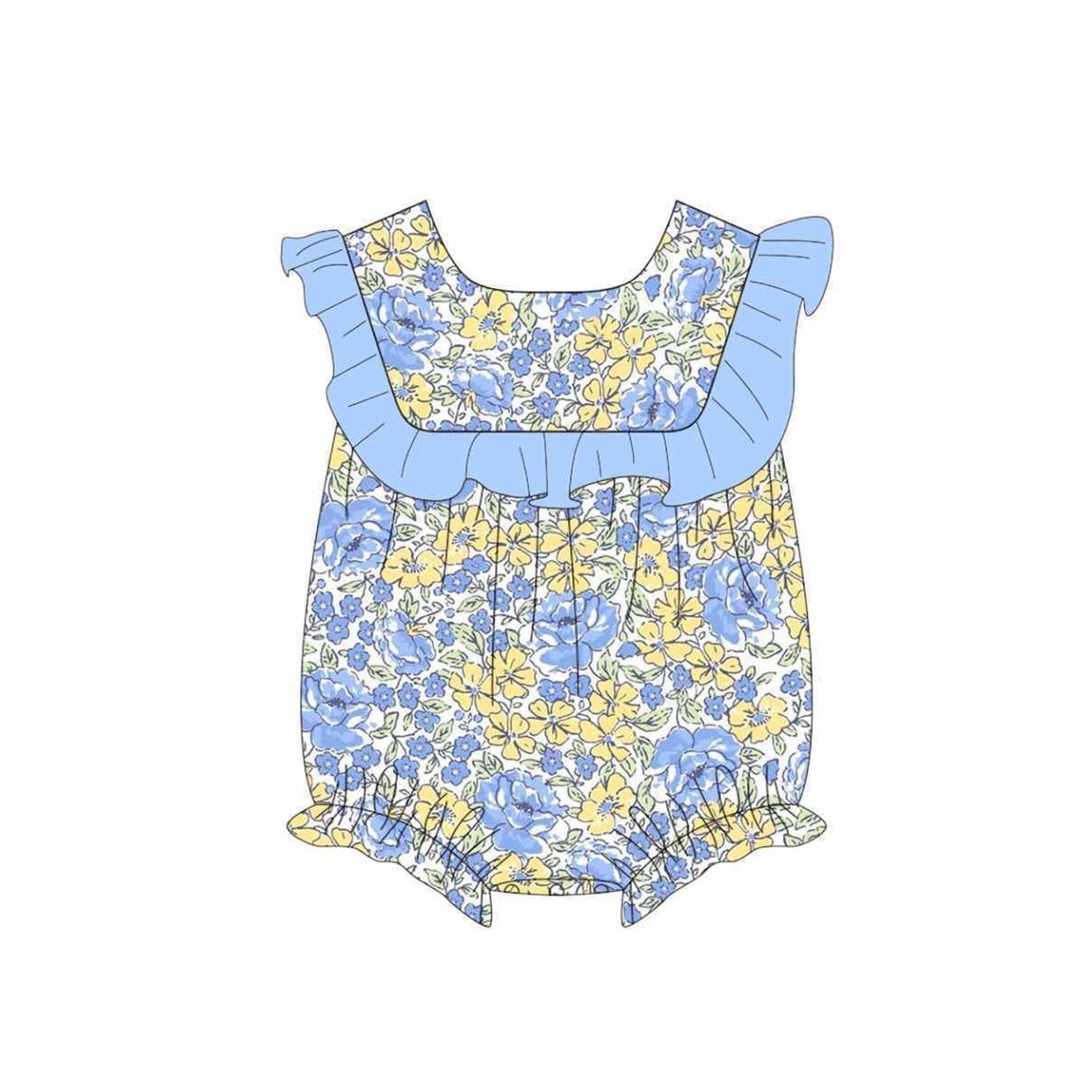Blue ruffle floral tunic shorts kids girls summer clothes