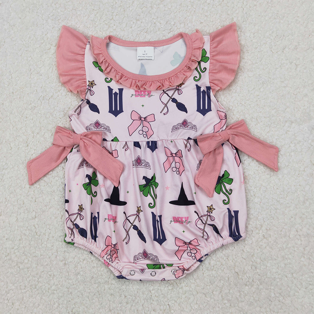 4.08 SR2650 RTS NO MOQ Baby Girls Pink Flutter Sleeveless Bows Hats Rompers