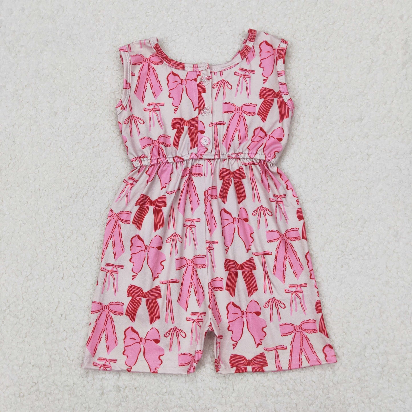 4.17 SR2670 RTS NO MOQ Pink short sleeves bow pocket girls summer jumpsuit