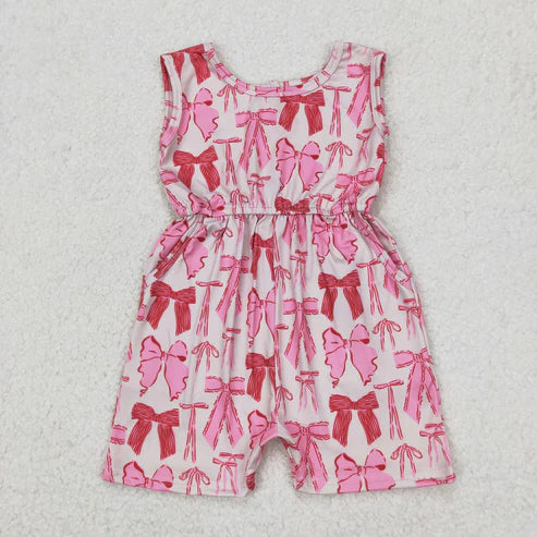 10.16 RTS Sibling Baby Girls Sleeveless Flowers Bows Pockets Shorts Jumpsuits