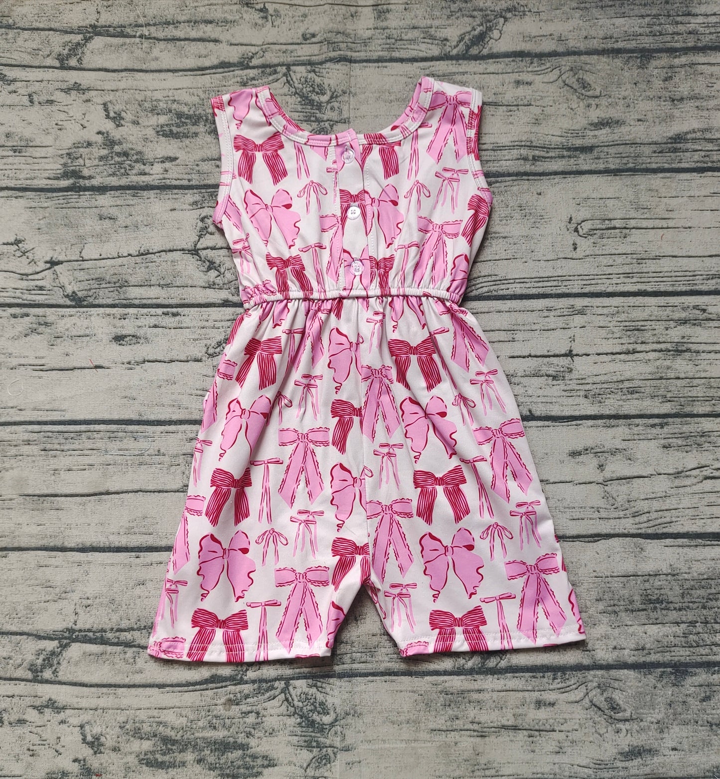 SR2670Girls Pink Summer Jumpsuit with Bow Pocket Short Sleeves Cute And Fashionable Children's Clothing