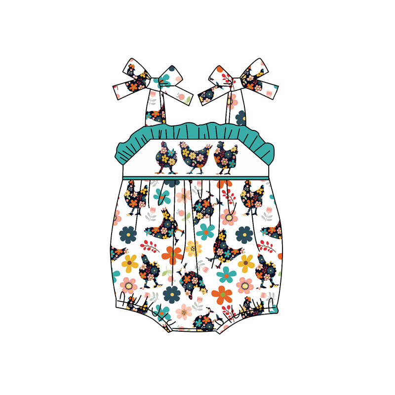 Straps floral chicken tunic ruffle shorts girls clothing