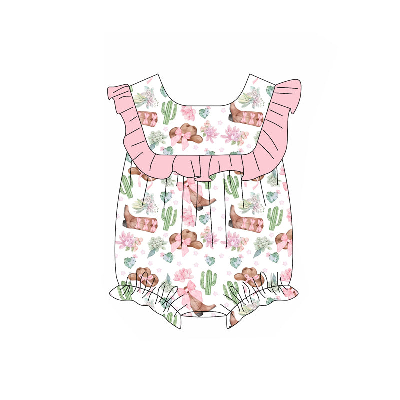 Pink ruffle cactus boots hat western girls clothing set