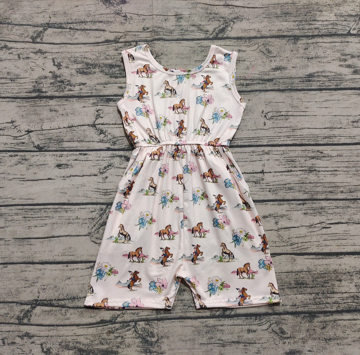 SR2695Floral Western Sleeveless Jumpsuit for Girls Rodeo Theme Children's Clothing Comfortable Jumpsuit for Kids