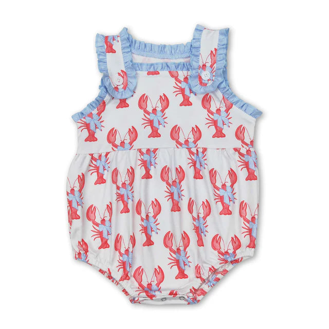 RTS Sibling Sleeveless crawfish bow baby girls summer dress and romper