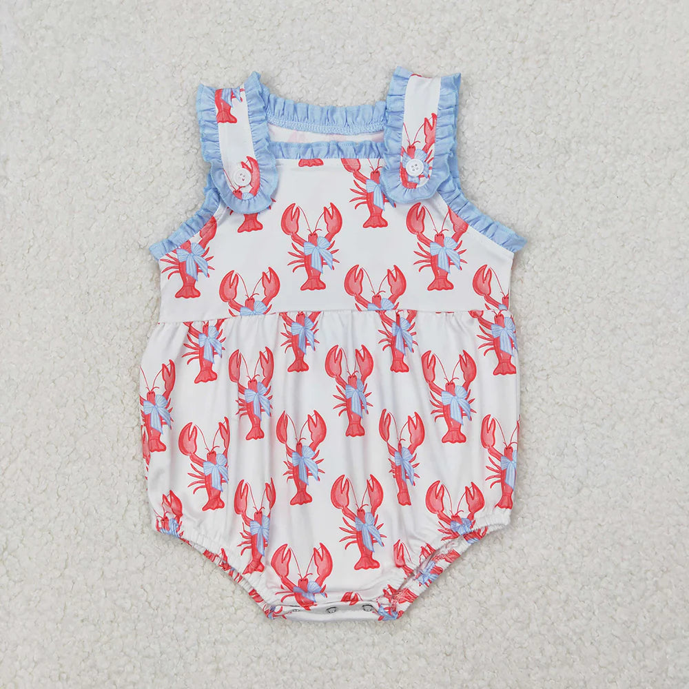 12.4 RTS Sibling Baby Girls Crawfish Bows Straps Rompers Dresses