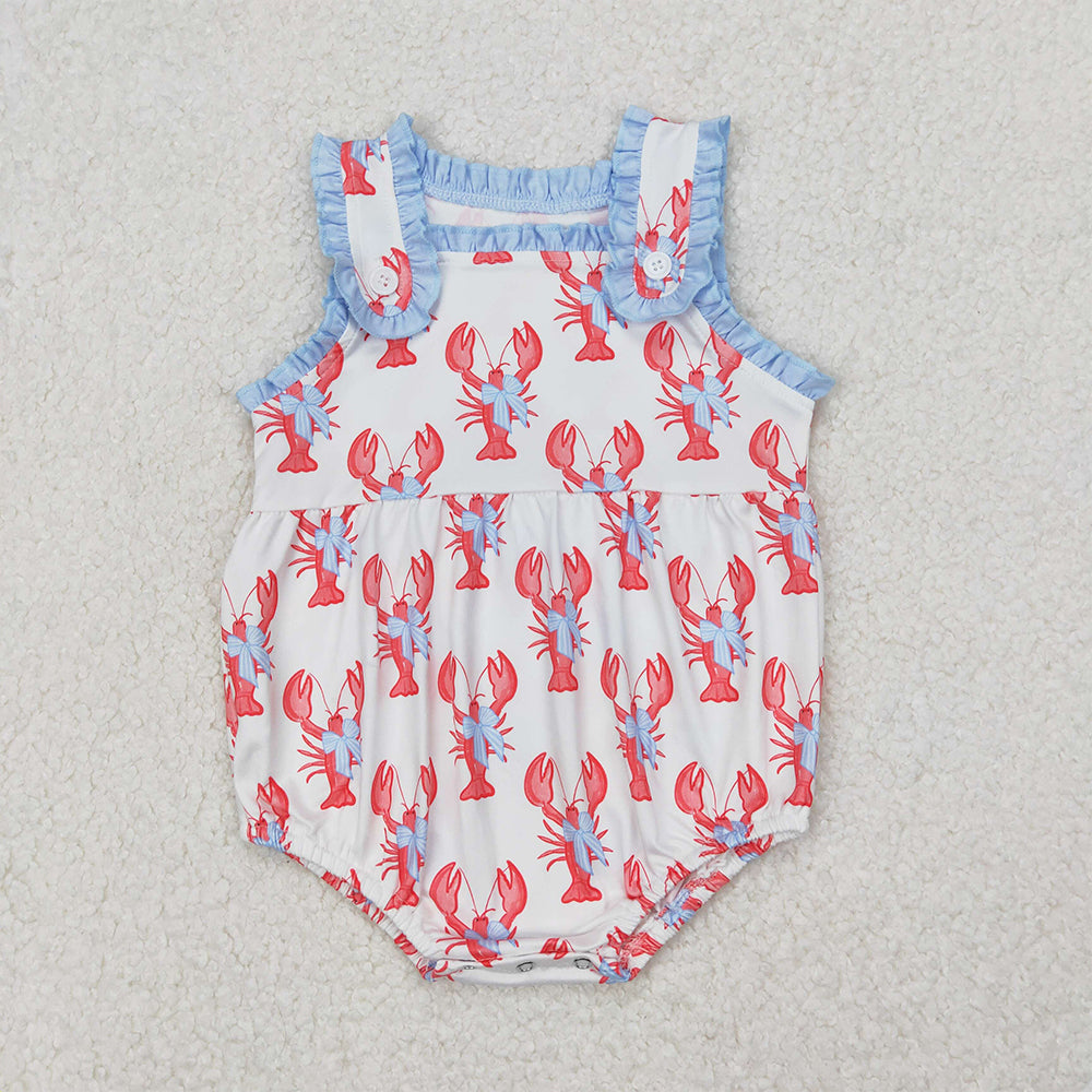 4.30 SR2710 RTS NO MOQ Sleeveless ruffle bow crawfish baby girls romper