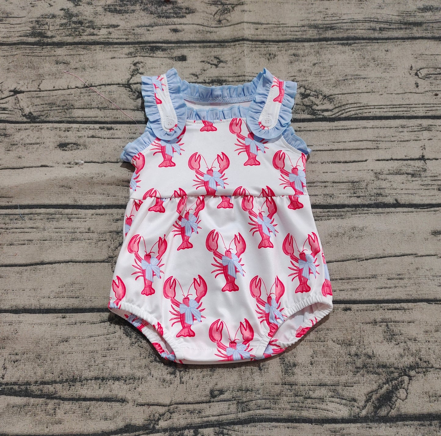 SR2710 Sample 10days Arrived RTS Sleeveless ruffle bow crawfish baby girls romper