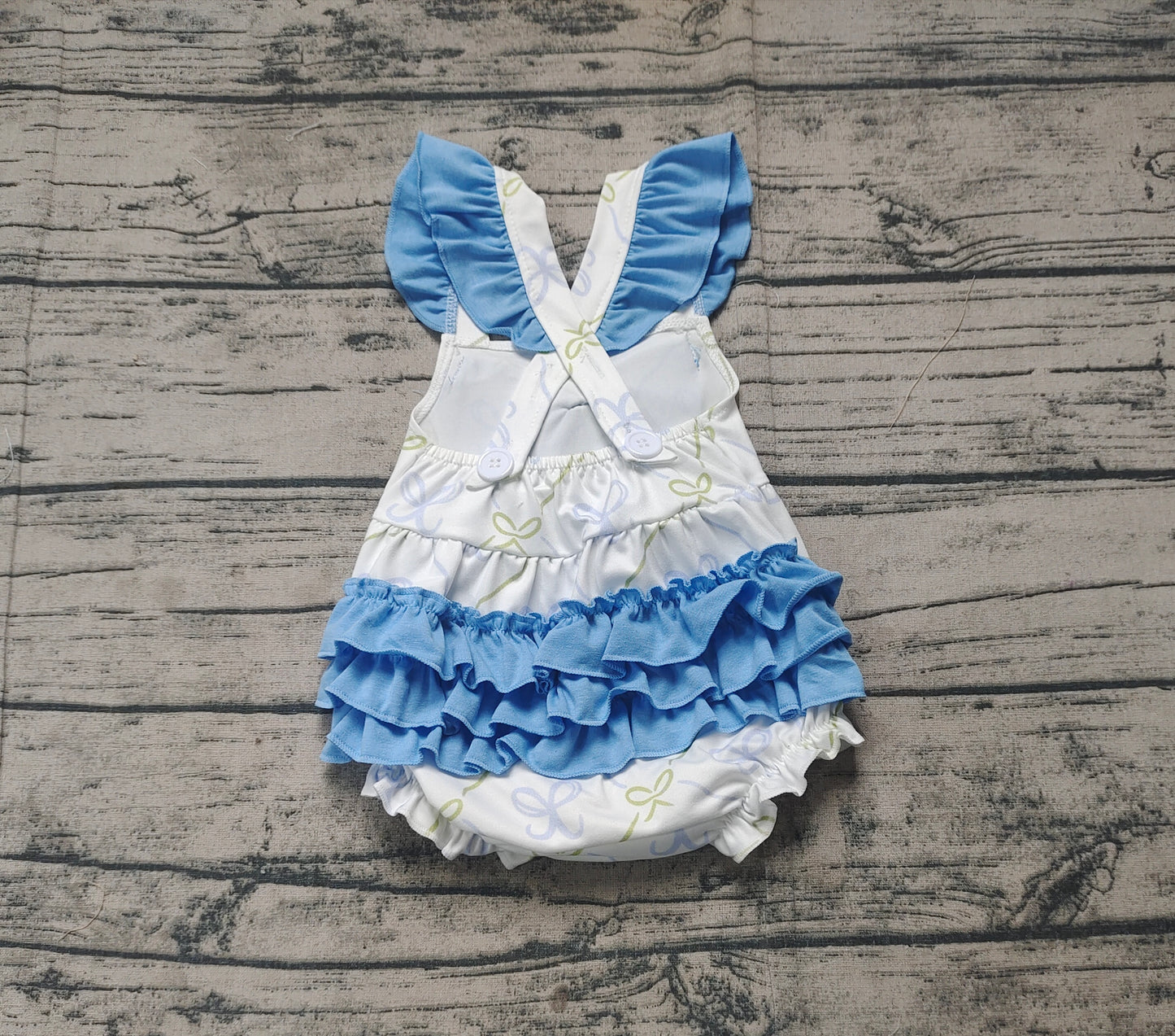 SR2720Sweet Blue Bows Bubbles Rompers for Baby Girls