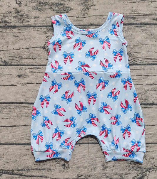 6.04 Baby Girls Sleeveless Dress Blue Stars Stripe Bows Fourth of July Outfit for Toddlers
