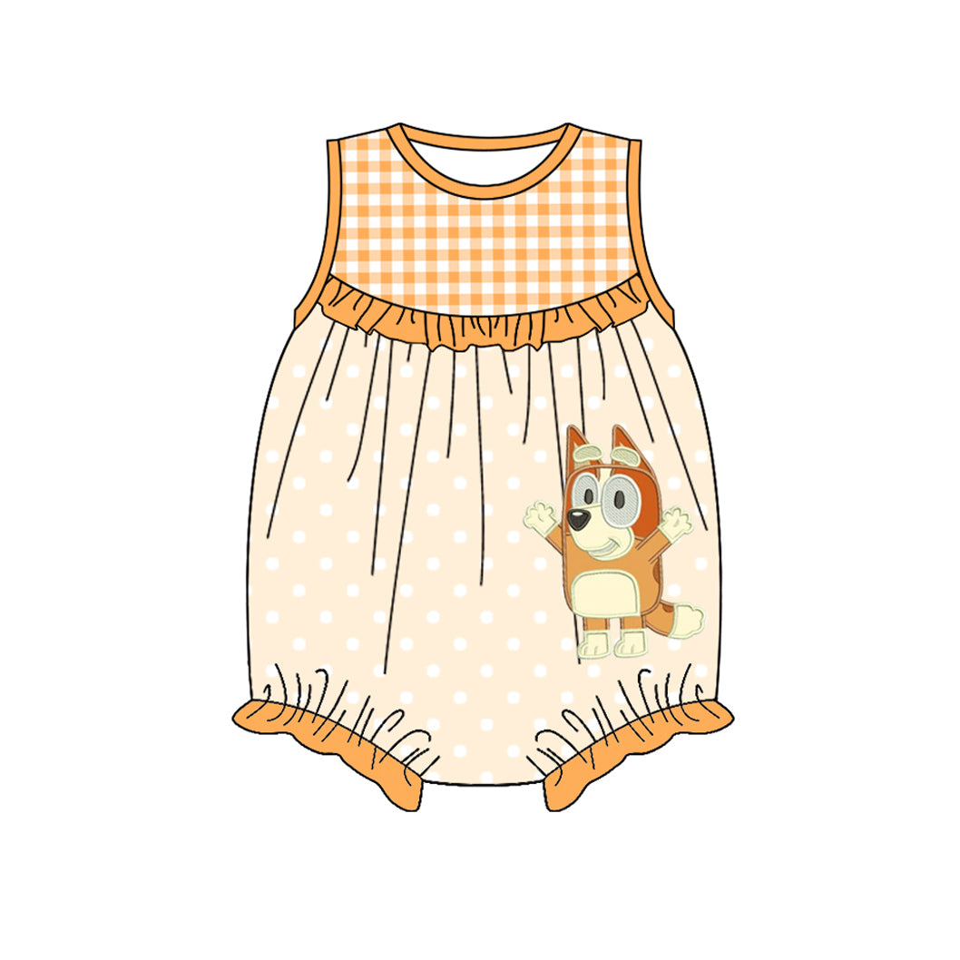 Baby Girls Yellow Sleeveless Plaid Polka Dots Cartoon Dogs Tunic Ruffle Short Set