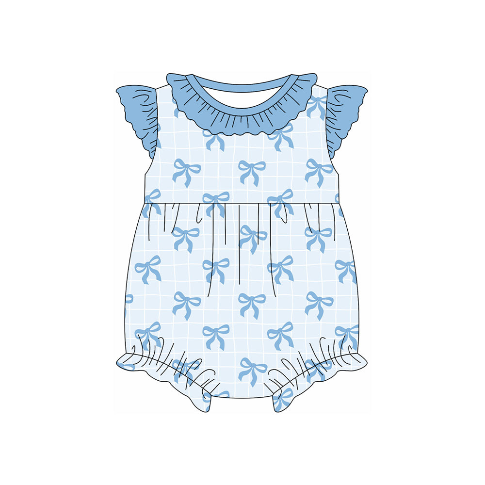Baby Girls Blue Bows Sleeveless Tunic Ruffle Shorts Clothes Sets