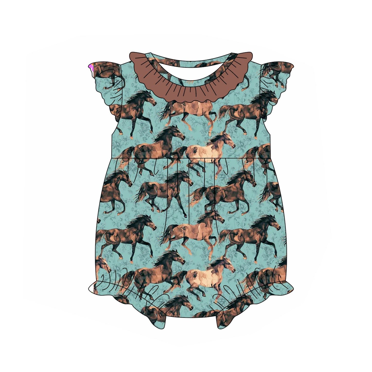 Girls Sleeveless Horse Tunic Brown Ruffle Shorts Outfit Children's Country Clothing Summer Lightweight Set for Girls
