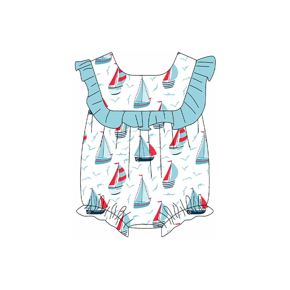 Girls Light Blue Ruffle Boat Tunic Short Set Summer Clothing Set Cute Flounce Top Matching Shorts for Little Girls