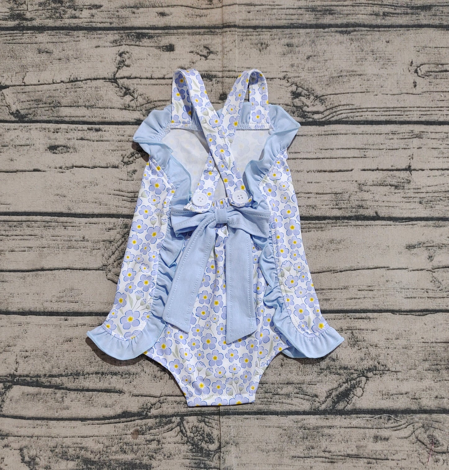 SR2791Blue Ruffle Floral Romper for Baby Girls Summer Strap Design Cute And Comfortable Clothing for Infants