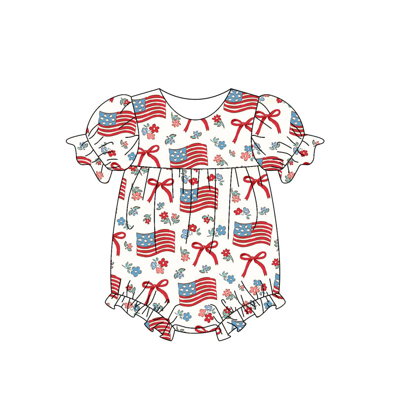 Girls Floral Flag Tunic Short Sleeve July 4th Clothing Short Shorts Patriotic Outfit for Children