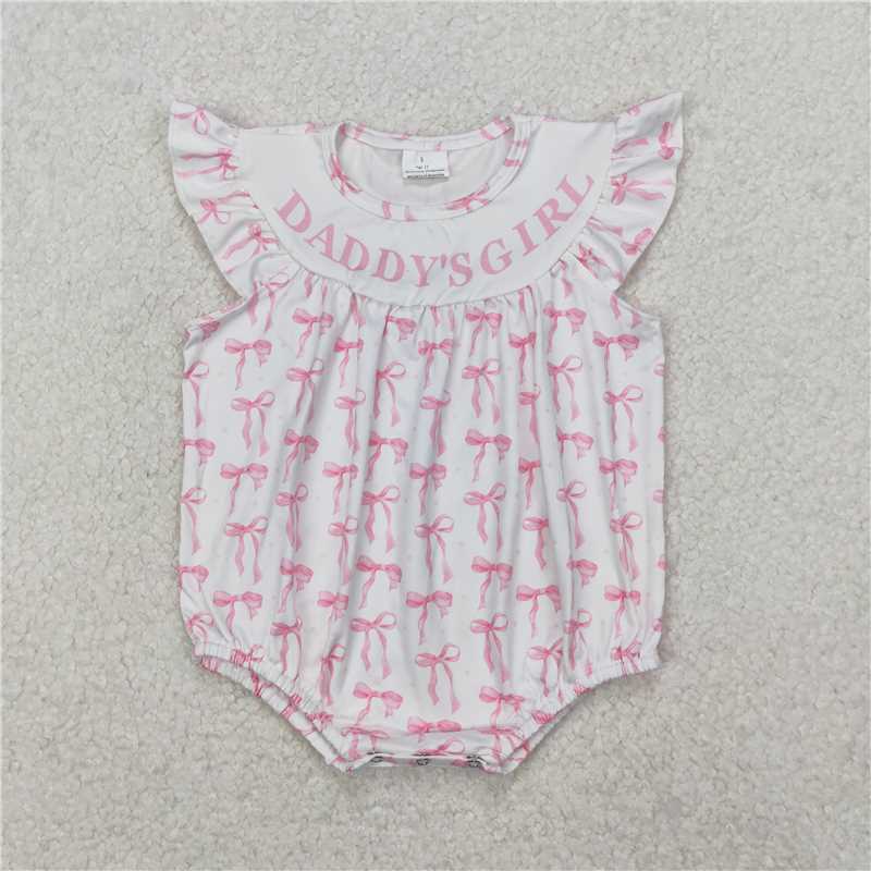 5.28 RTS NO MOQ Daddy's girl pink bow baby girls summer romper dresses