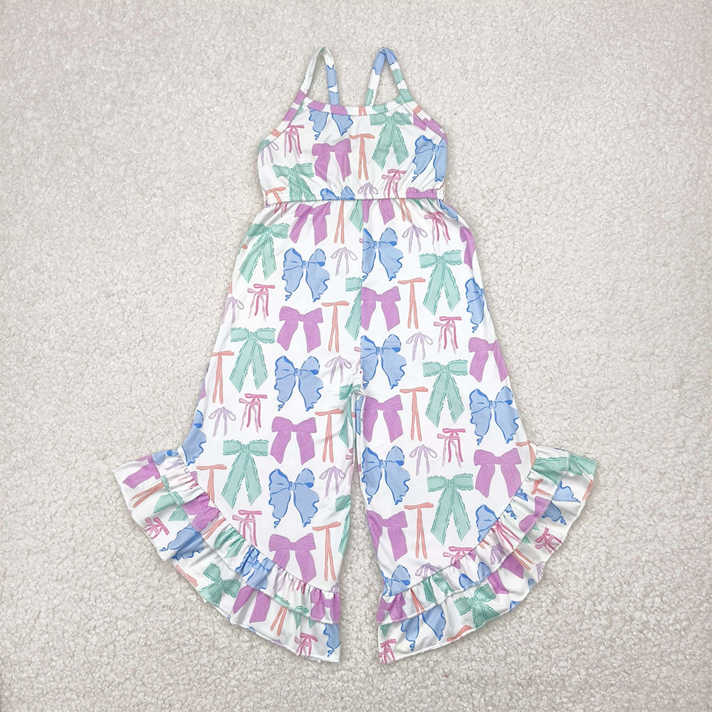 4.11 SR2847 RTS NO MOQ Baby Girls Summer Jumpsuits Baby Girls Strap Colorful Bows Ruffle Jumpsuits