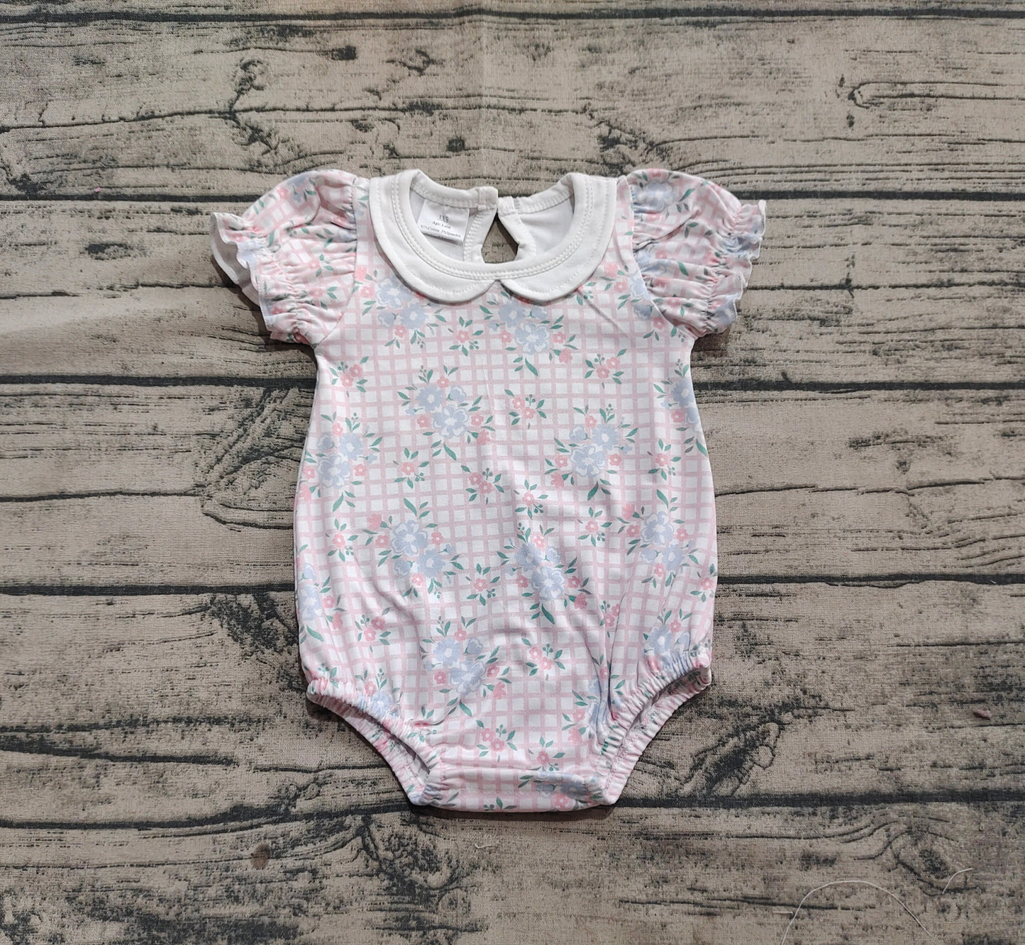 SR2878 Sample 10days Arrived RTS Short sleeves pink plaid floral baby girls romper
