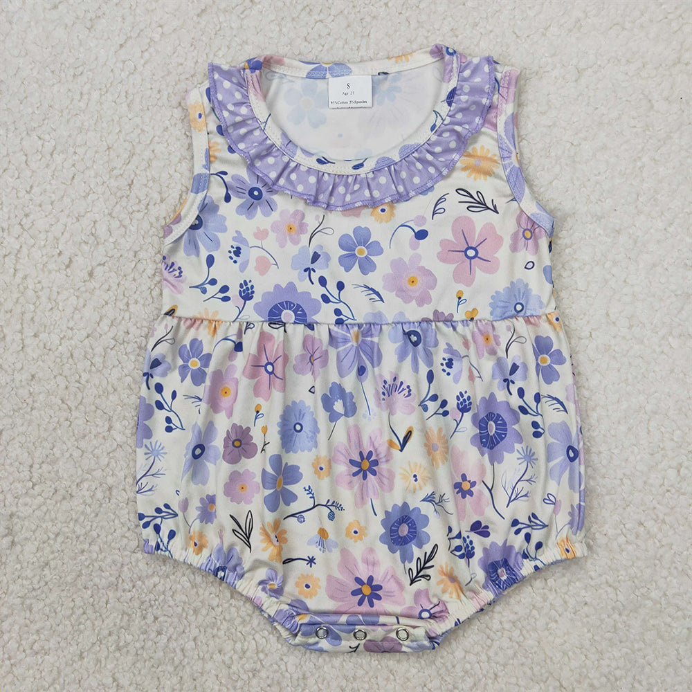 4.07 SR2883 RTS NO MOQ Baby Girls Summer Rompers Sleeveless polka dots ruffle floral baby girls romper
