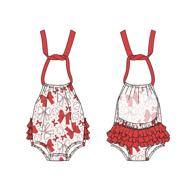 Kids Girls Short Sleeve Baseball Pajamas with Red Bow - Comfortable Sleepwear for Children