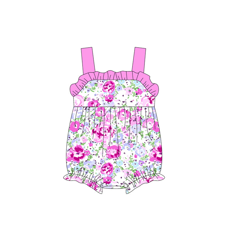 Kids Girls Pink Straps Floral Tunic Ruffle Shorts Set - Floral Print Top with Matching Ruffle Shorts - Spring/Summer Children's Outfit