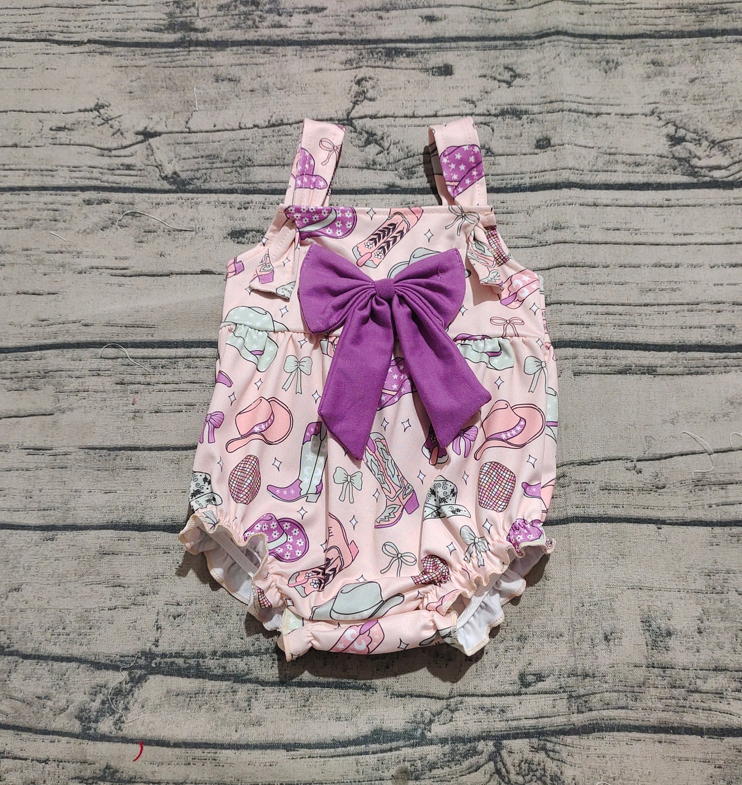 4.24 SR2897 Sample 10days Arrived RTS Straps bow boots hat western baby girls romper