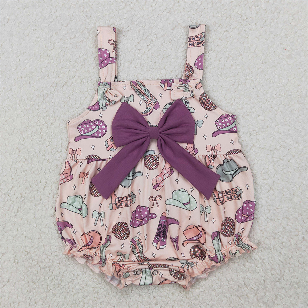 4.07 SR2897 RTS NO MOQ Baby Girls Summer Rompers Straps bow boots hat western baby girls romper