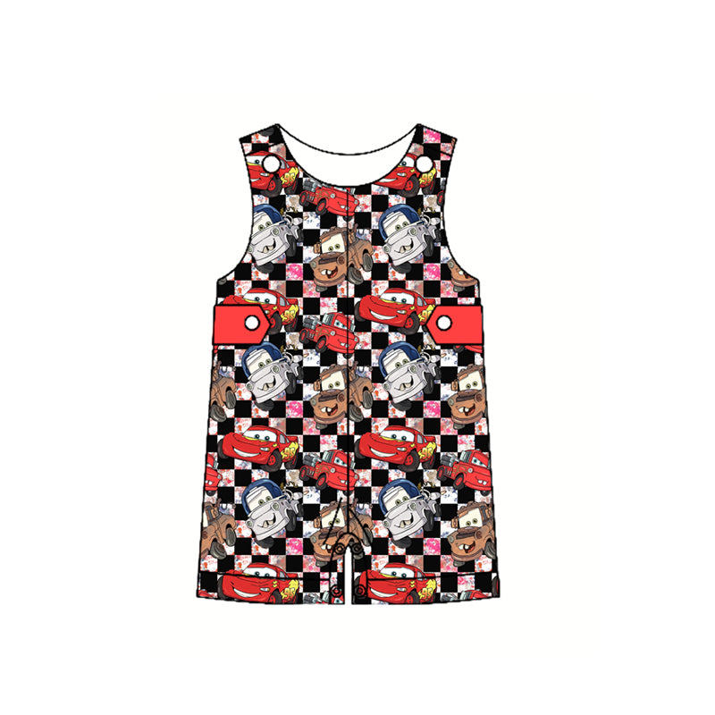 Girls Clothing Set with Flutter Sleeves Cars Plaid Tunic And Shorts Outfit for Kids