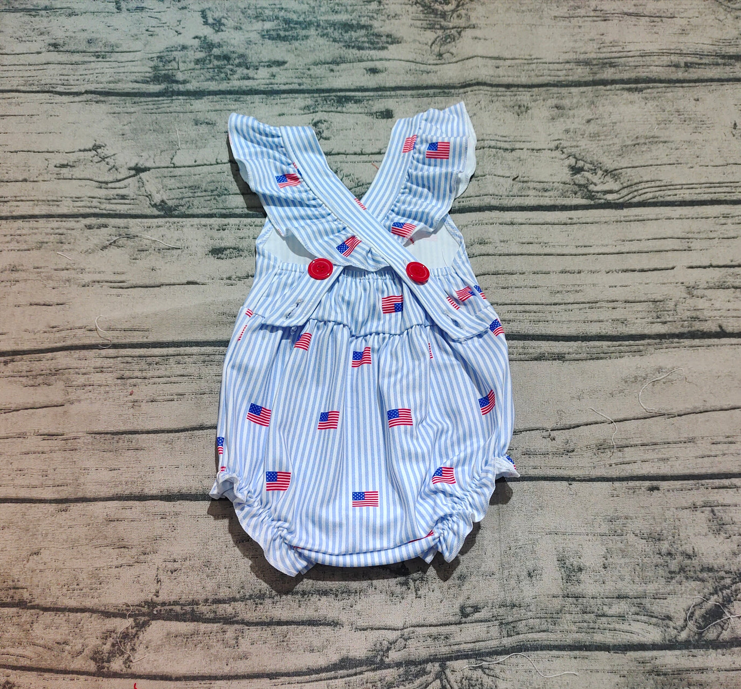 4.24 SR2921 Sample 10days Arrived RTS Flutter sleeves stripe flag baby girls 4th of july romper