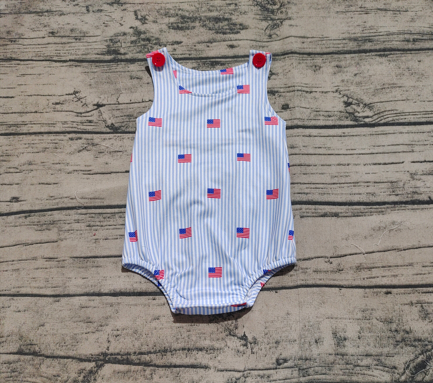 4.24 SR2922 Sample 10days Arrived RTS Baby Infant Boys Sleeveless Blue Stripe Flags 4th Of July Rompers