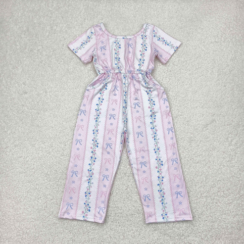 10.16 RTS Sibling Baby Girls Short Sleeve Flowers Bows Pockets Pants Jumpsuits