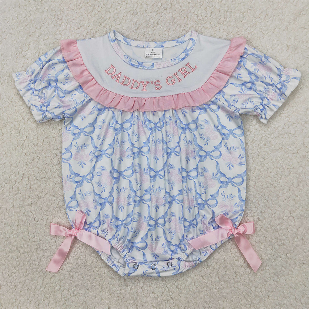 4.07 SR2944 RTS NO MOQ Baby Girls Summer Rompers Short sleeves Daddy's girl floral bow baby girls romper