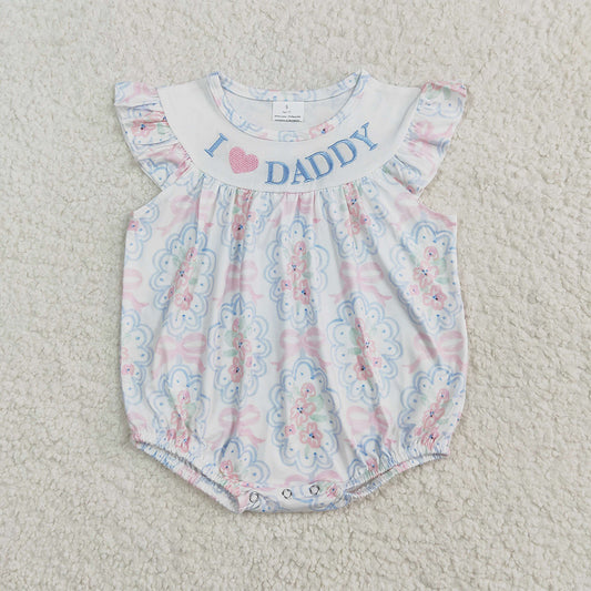 4.07 SR2946 RTS NO MOQ Baby Girls Summer Rompers I love Daddy floral bow baby girls summer romper