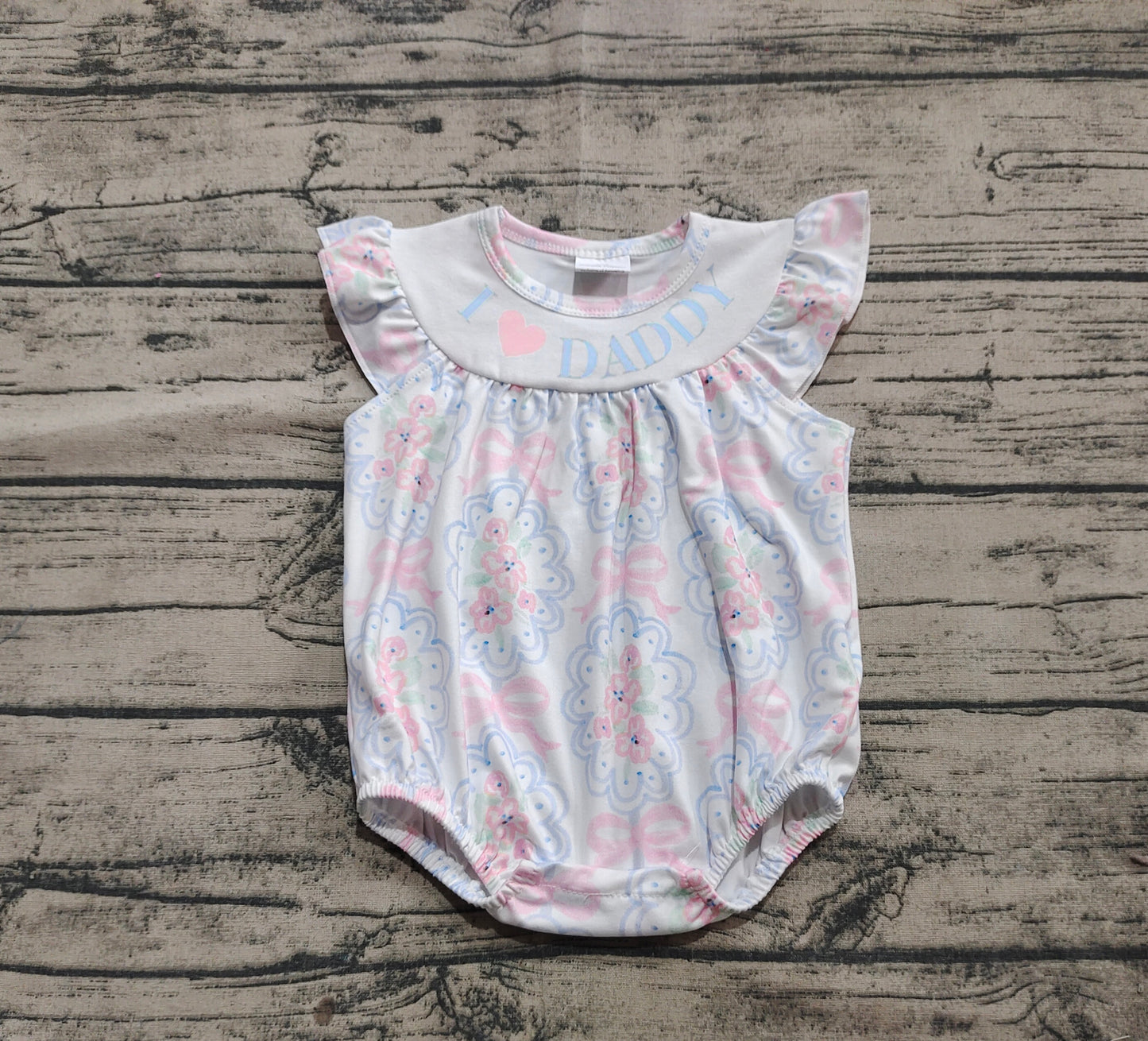 SR2946 Sample 10days Arrived RTS I love Daddy floral bow baby girls summer romper