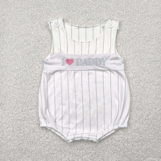 7.18  SR2947 RTS NO MOQ Baby Boys Summer Rompers Embroidery Baby Infant Boys Sleeveless I LOVE DADDY Stripe Rompers