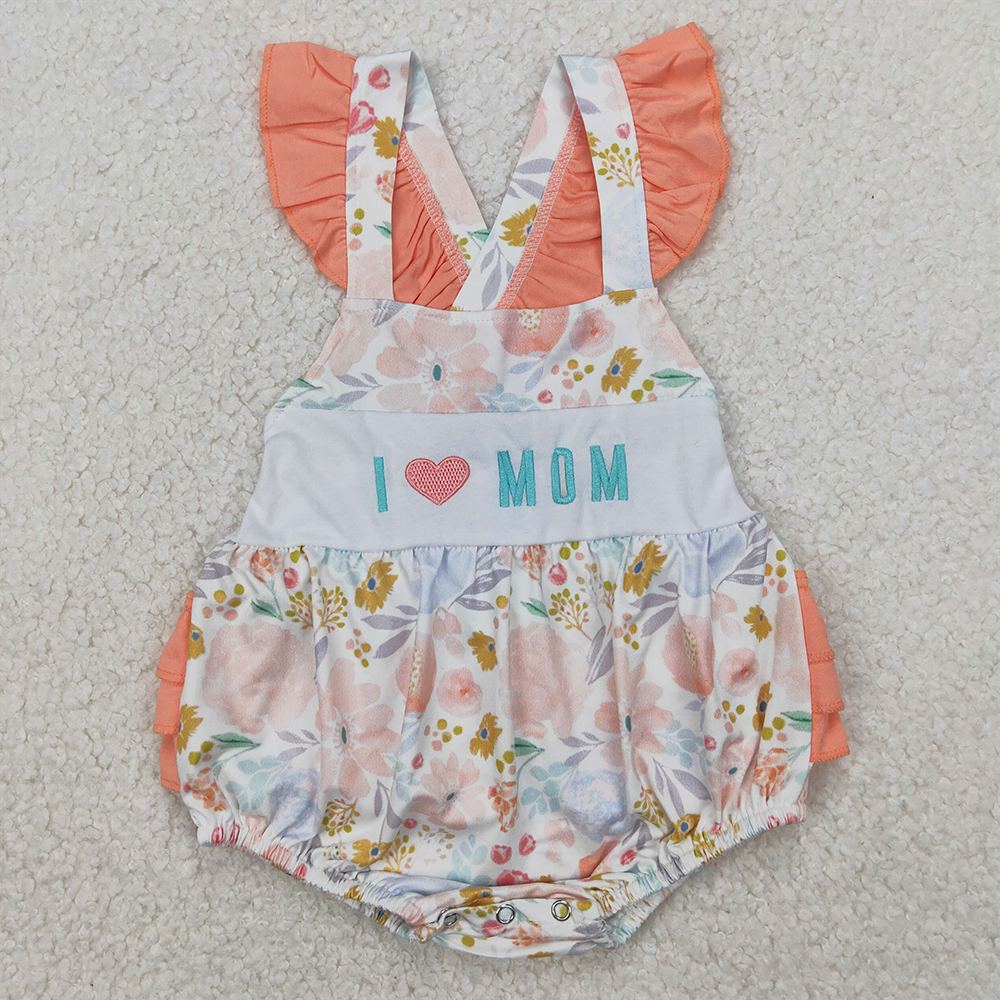 4.07 SR2948 RTS NO MOQ Baby Girls Summer Rompers I love Mom floral ruffle baby girls summer romper