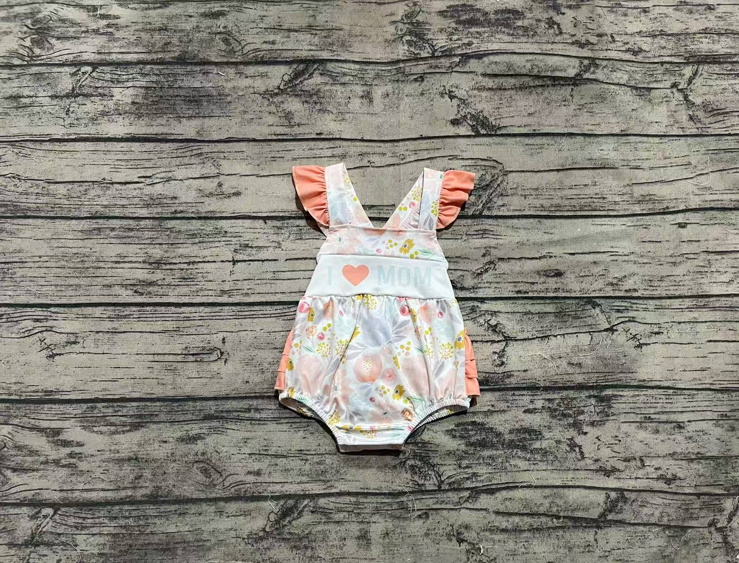 SR2948 Sample 10days Arrived RTS I love Mom floral ruffle baby girls summer romper