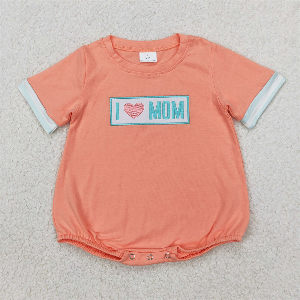 4.07 SR2949 RTS NO MOQ Baby Boys Summer RomperShort sleeves orange I love MOM baby boy romper