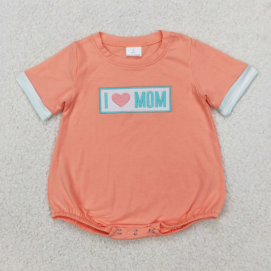 4.07 SR2949 RTS NO MOQ Baby Boys Summer RomperShort sleeves orange I love MOM baby boy romper