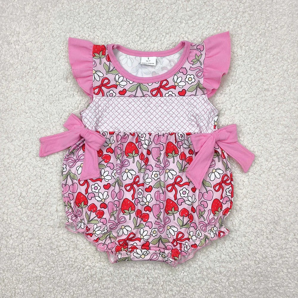 11.10 RTS Sibling Embroidery Baby Infant Girls Flutter Sleeves Bows Ruffle Rompers