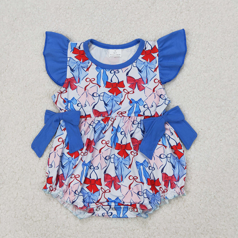 6.11 SR2954 RTS NO MOQ Baby Girls Summer Romper Baby Girls July 4th Bow Romper