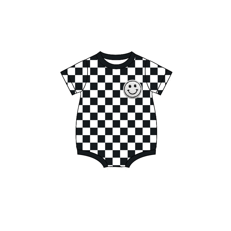 pre order Pink Plaid Short Sleeve Baby Boy Romper Smile Summer Outfit 100% Cotton Comfortable Fit Infant Clothing