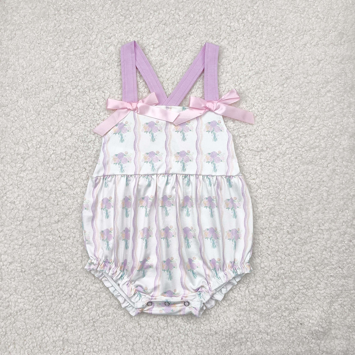 6.12 SR2961 RTS NO MOQ Baby Girls Summer Rompers Baby Infant Girls Hot Pink Bows Strap Floral Stripe Ruffle Rompers