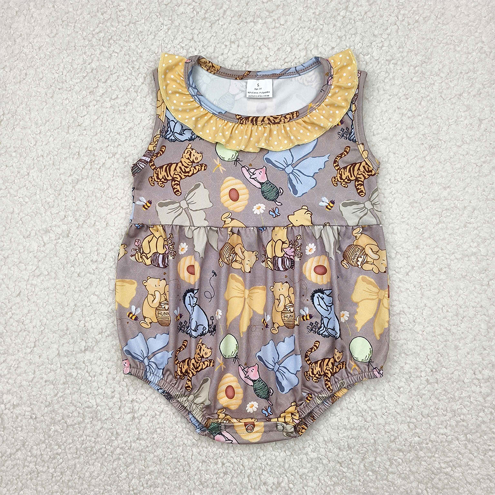 5.17 SR2963 RTS NO MOQ Baby Girls Summer Rompers Summer Baby Girls Cartoon Bear Bubble Romper