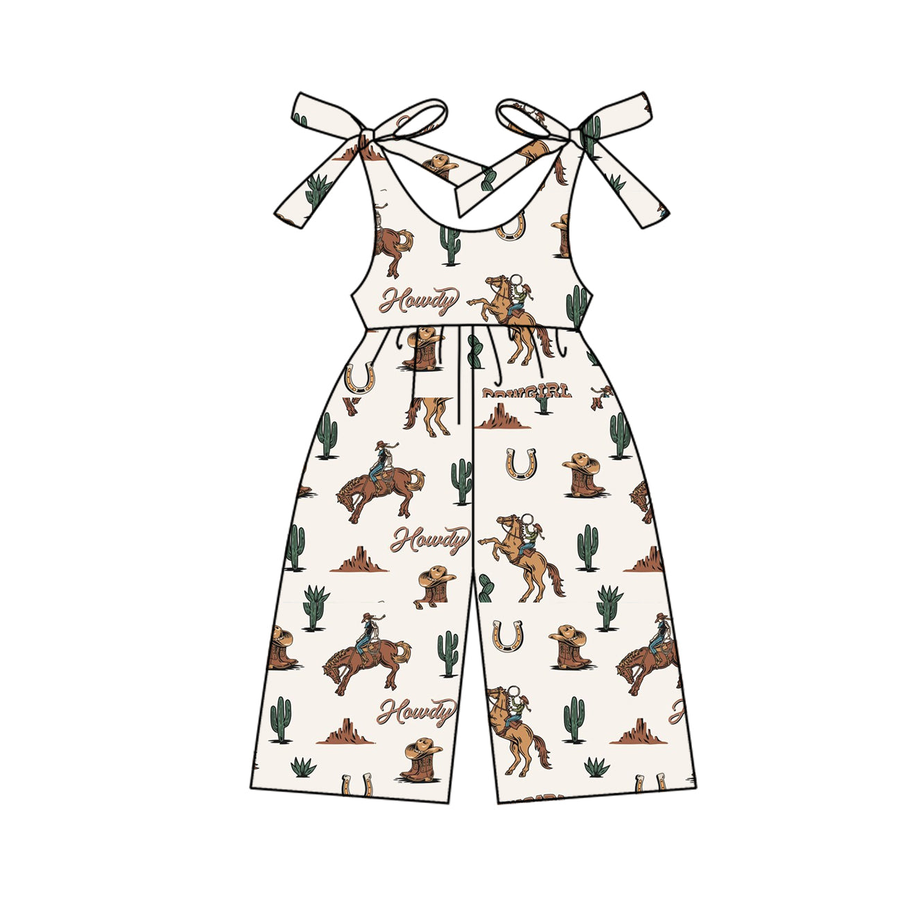6.06 pre order Girls Sleeveless Cactus Rodeo Horse Western Outfit Set Children's Cowboy Costume for Girls