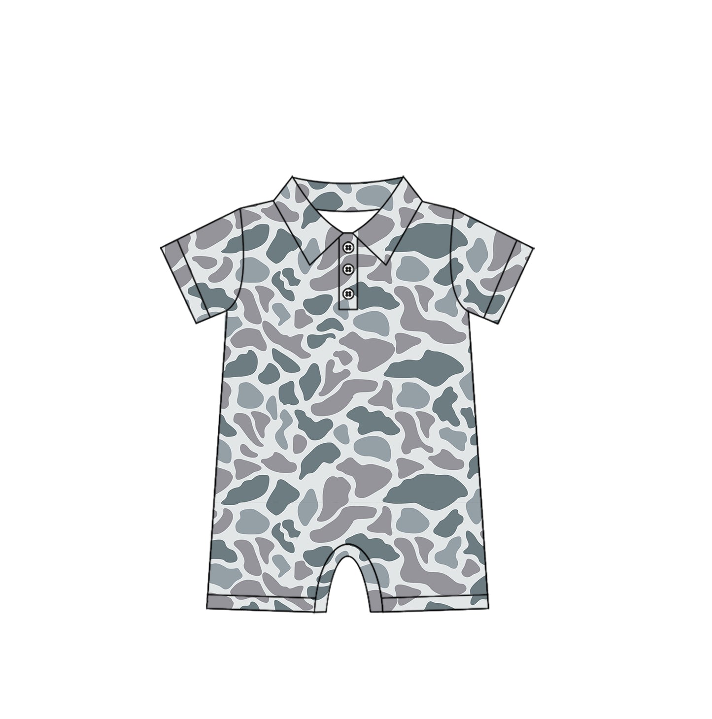 6.04 SR2973 Pre order Short sleeves grey camo baby boys polo romper